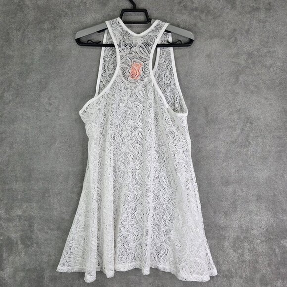 Womens White West Loop Crochet Cover Up Lace Tank Top Sleeveless Round Neck L - Picture 7 of 10